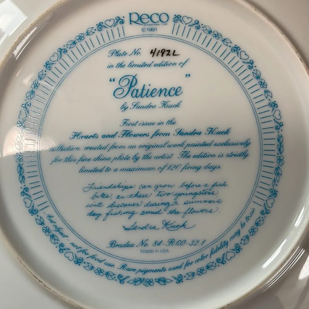 Vintage 1991 Reco “Patience” Limited Edition Plate First Issue